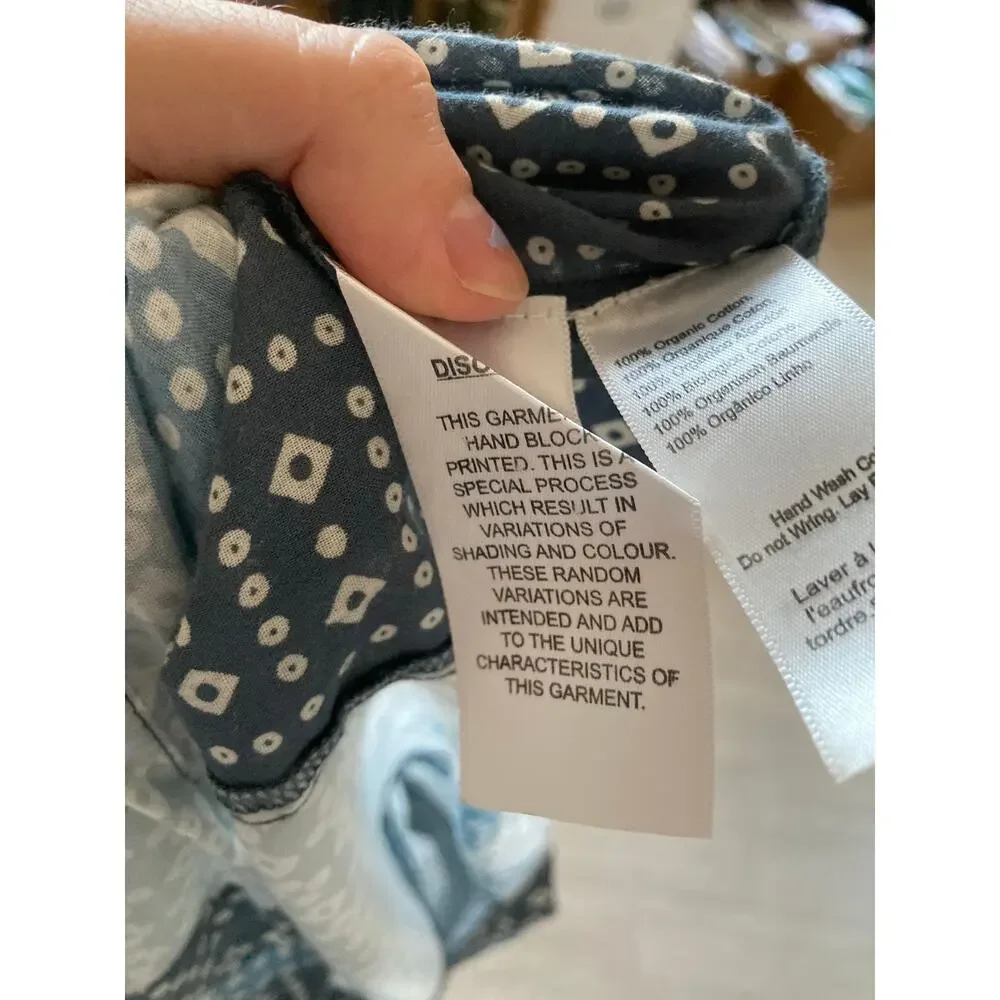 Emerson Fry Maxi Dress Caftan One Size Geometric Oversized Blue Boho Hippie - Picture 15 of 16